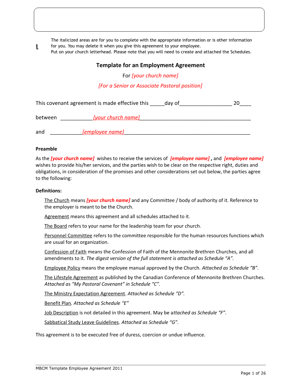 Sample Employee Contract