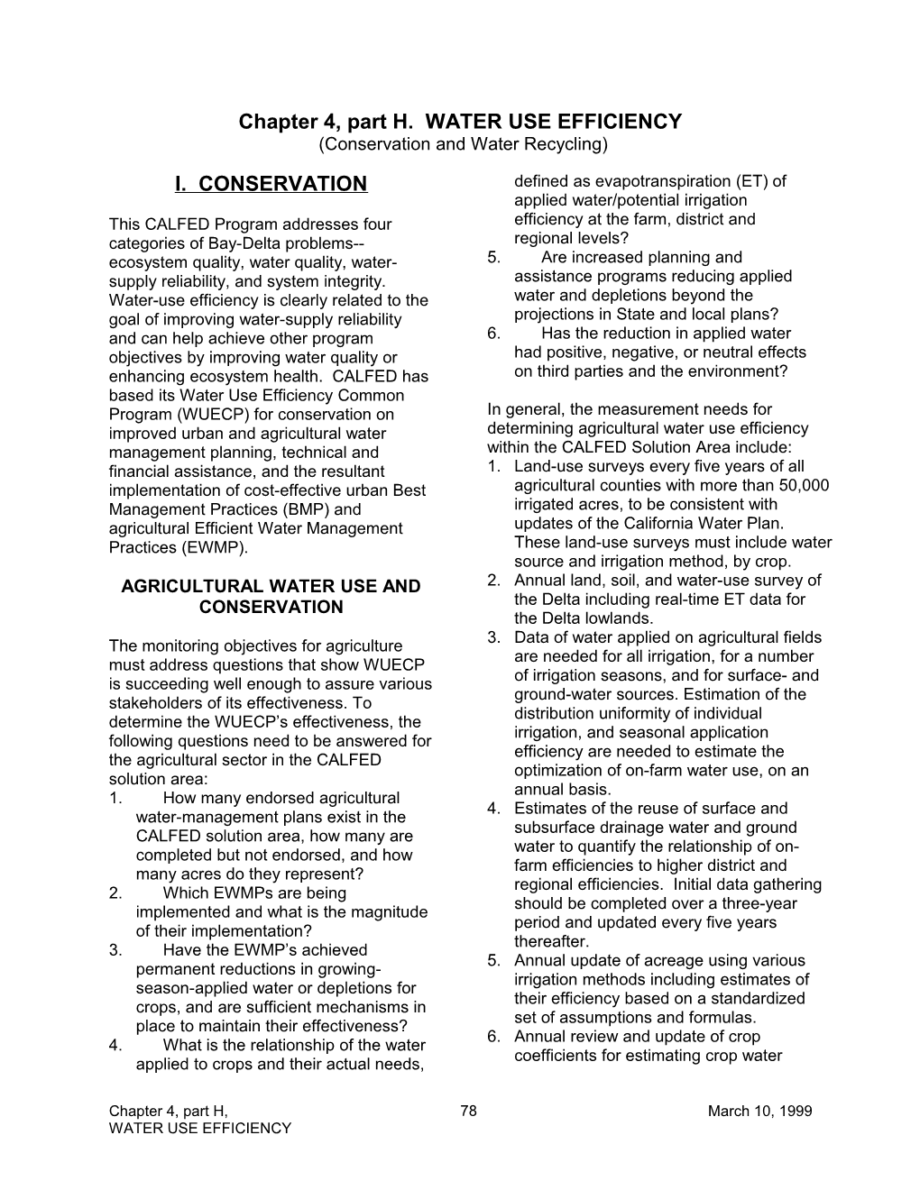 Chapter 4, Part H. WATER USE EFFICIENCY