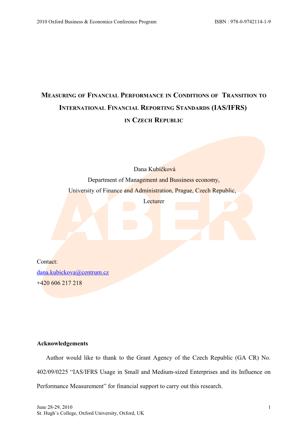 Measuring of Financial Performance in Conditions of Transition to International Financial