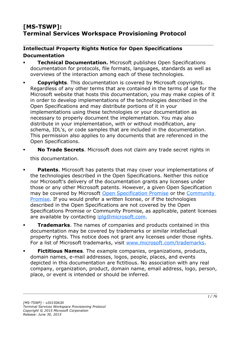 Terminal Services Workspace Provisioning Protocol