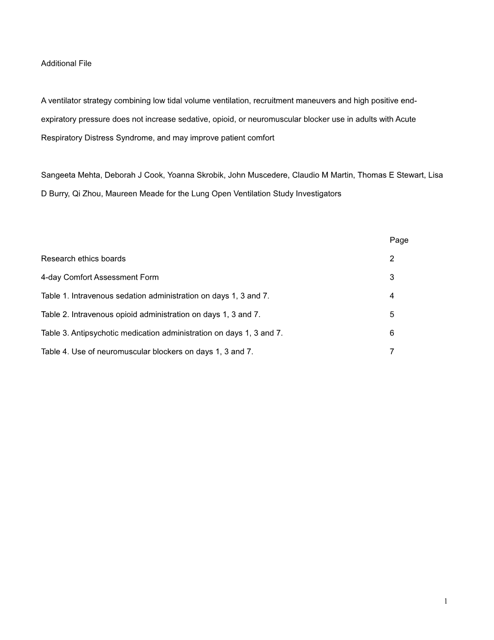 PROPOSAL: the Use of Sedation and Analgesia in Patients Randomized to the LOVS Trial