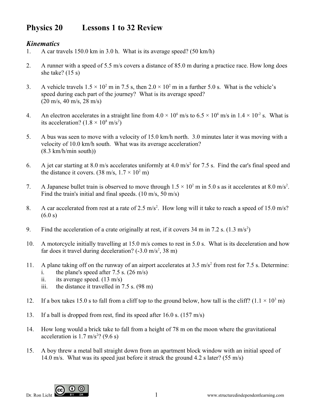 Physics 20 -Review Kinema Tics -Equa Tions