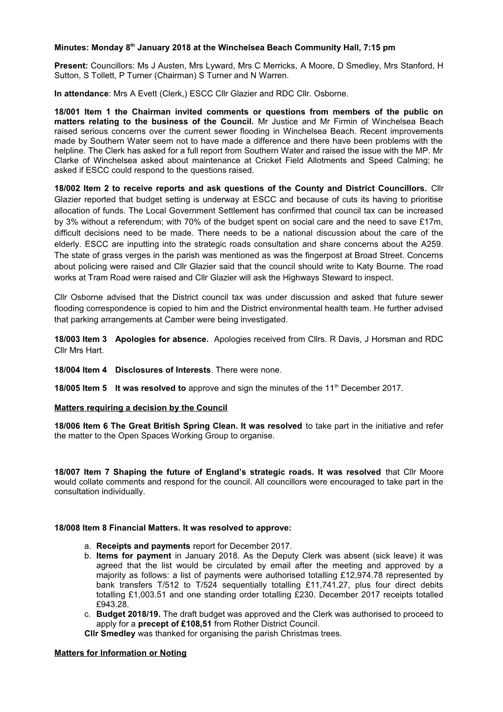 Draft Minutes of the Icklesham Parish Council Meeting