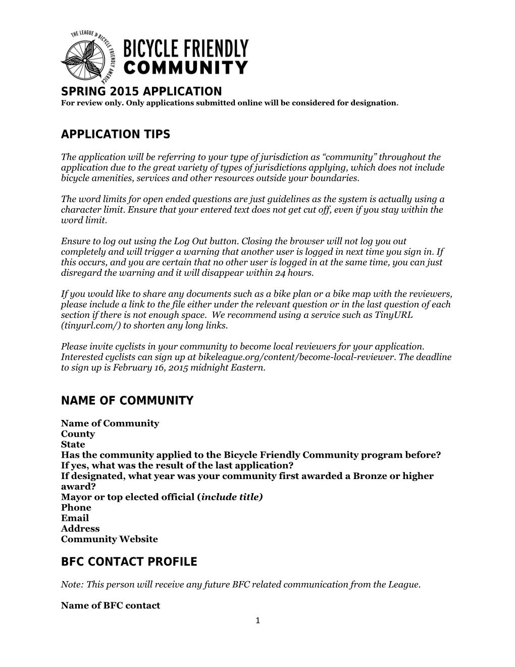 Bicycle Friendly Community Application 2009 League of American Bicyclists