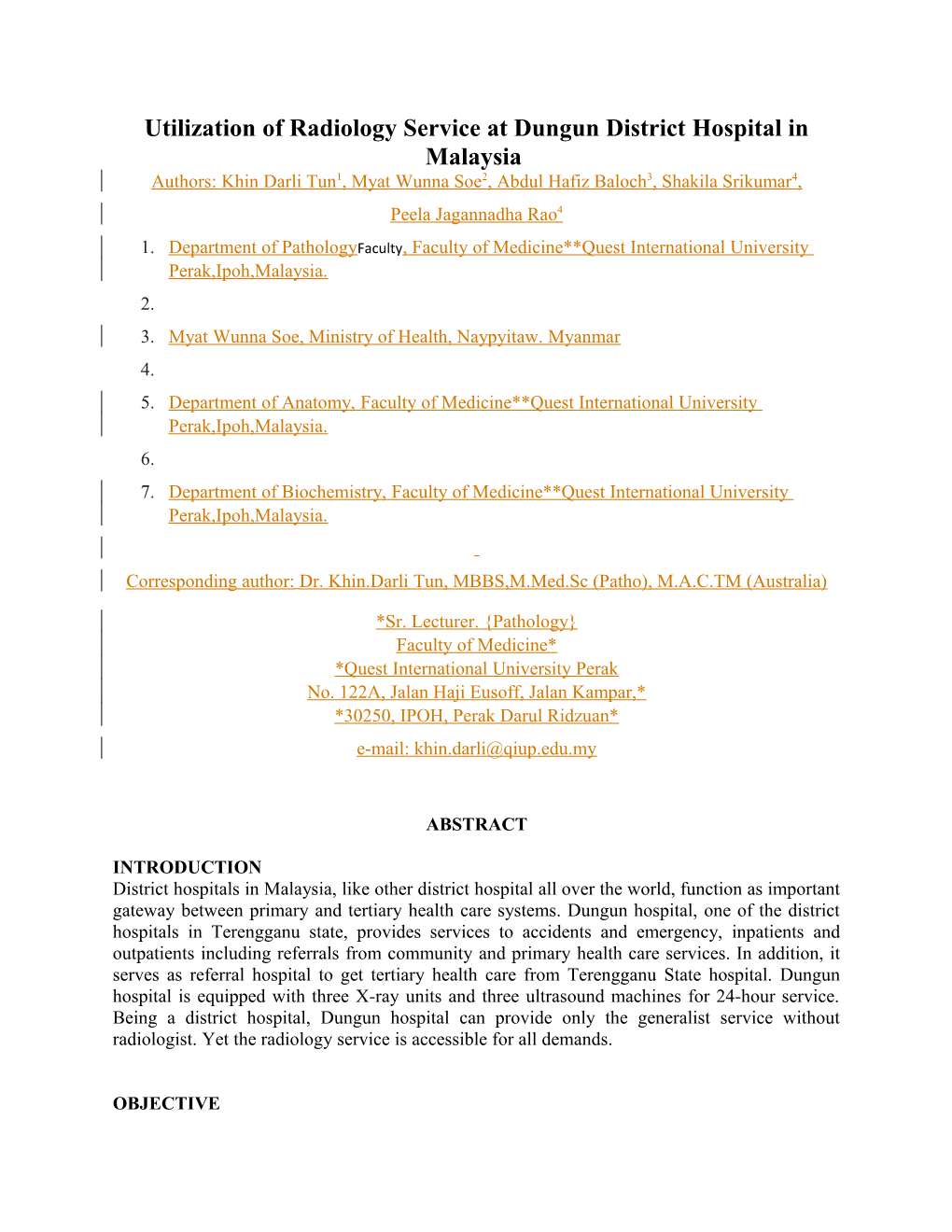 Utilization of Radiology Service at Dungun District Hospital in Malaysia