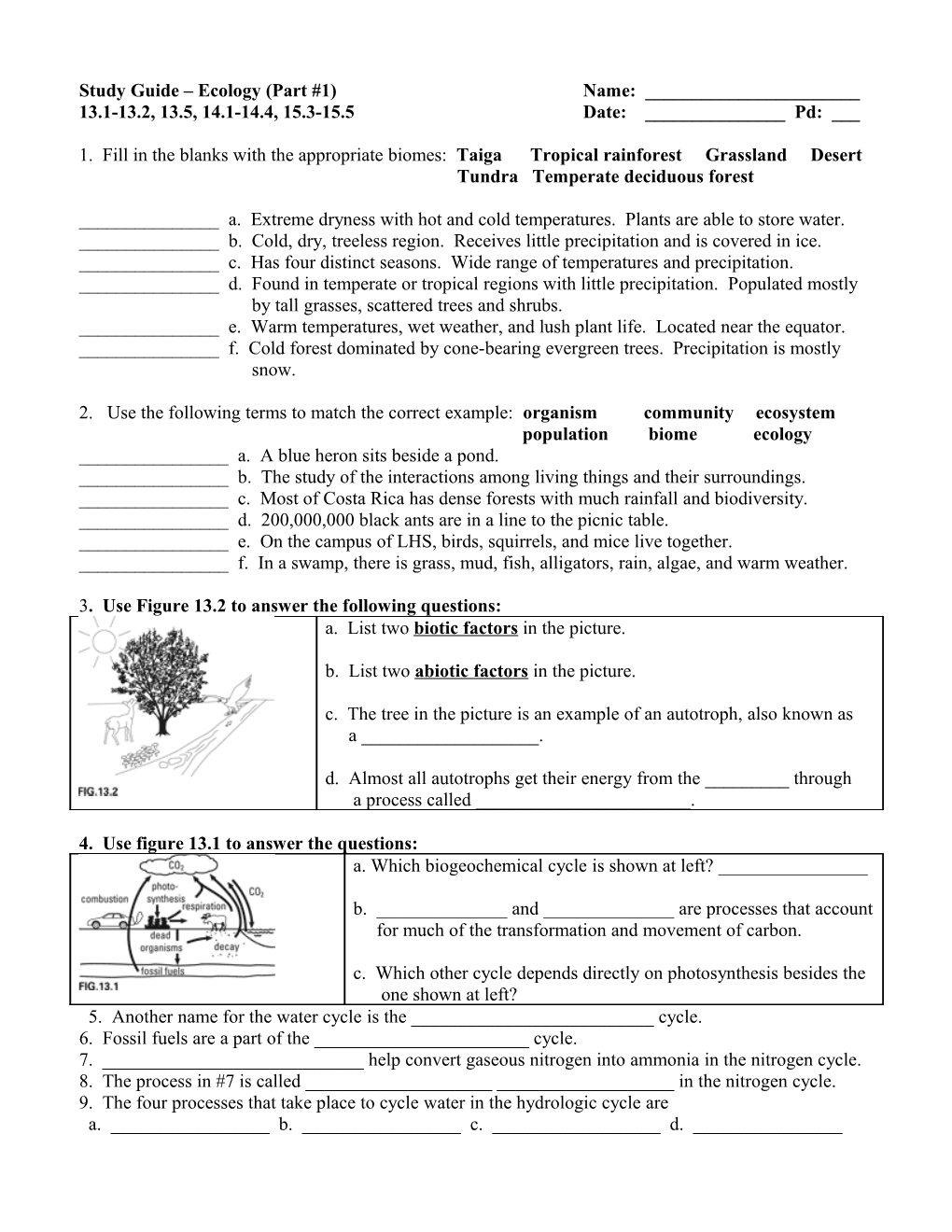 Study Guide Ecology (Part #1)