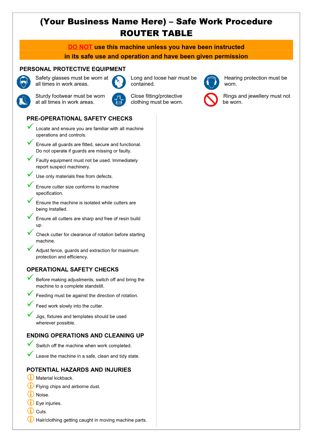 Safety Operating Procedures - Router Table