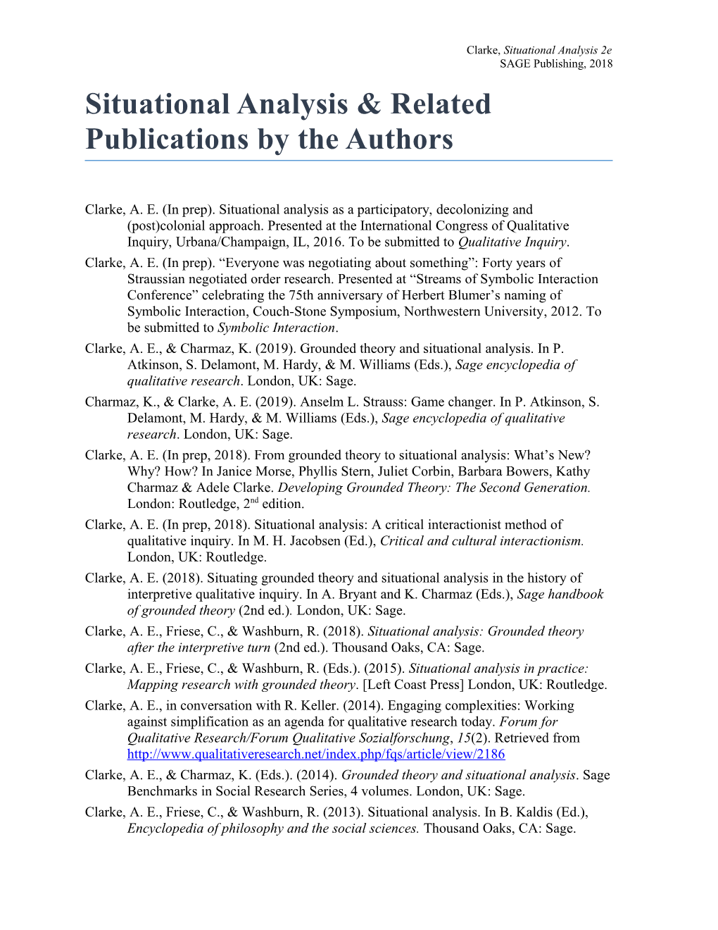 Situational Analysis & Related Publications by the Authors