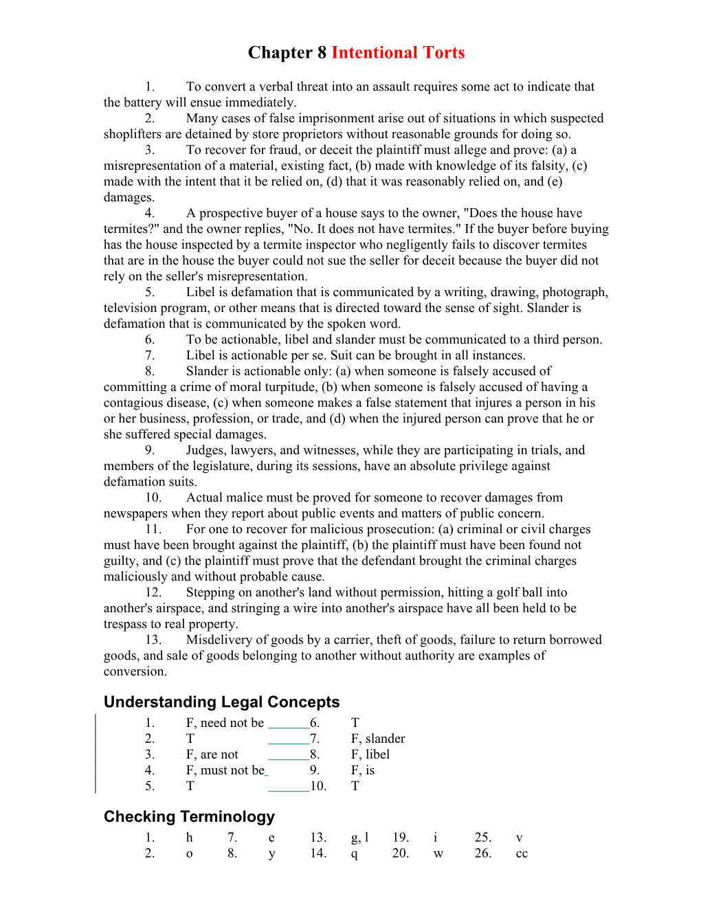 Chapter 8 Intentional Torts