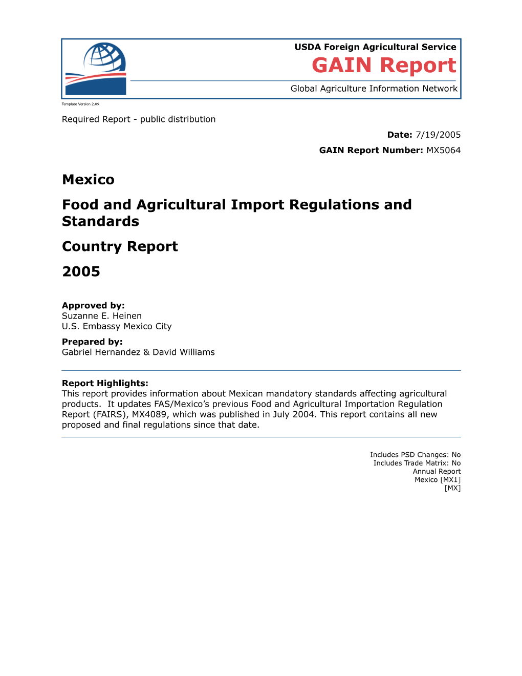 Food and Agricultural Import Regulations and Standards s18