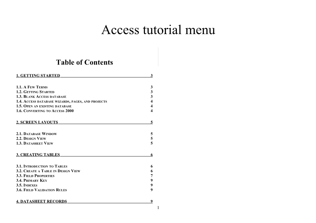 Access Tutorial Menu