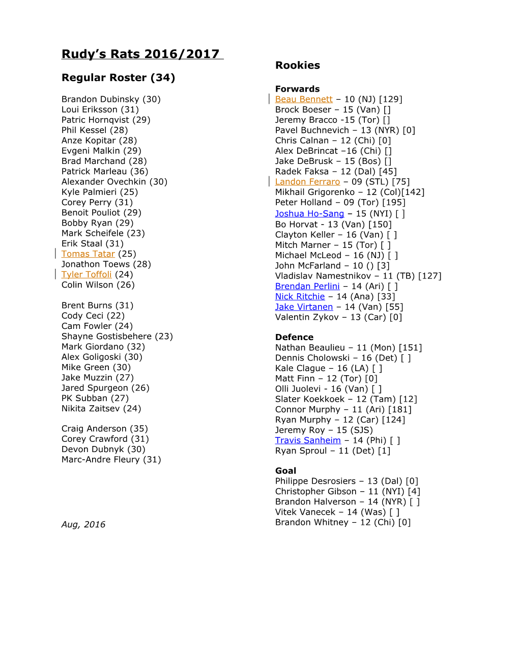 Regular Roster (34)