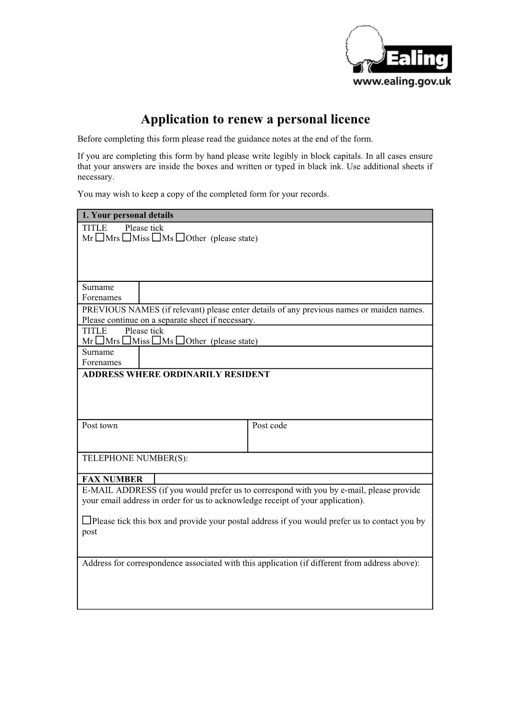 Application to Renew a Personal Licence