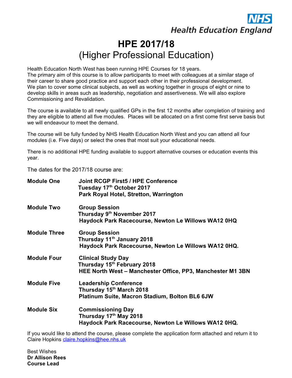 Health Education North West Has Been Running HPE Courses for 18 Years