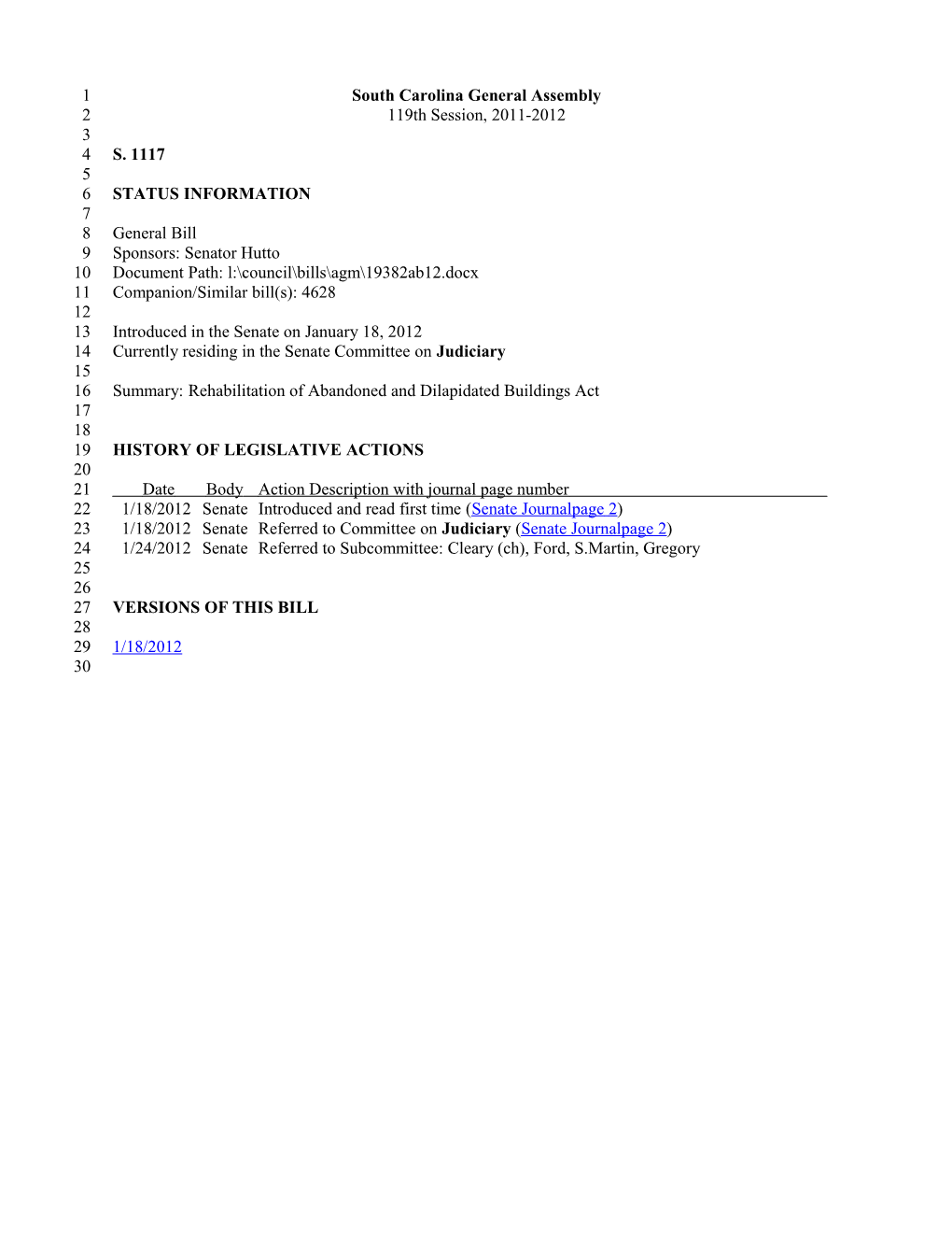 2011-2012 Bill 1117: Rehabilitation of Abandoned and Dilapidated Buildings Act - South