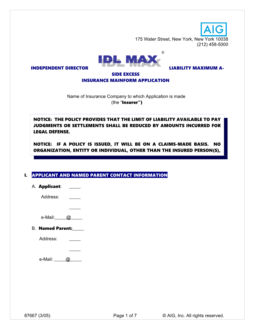 Independent Director Liability Maximum A-Side Excess