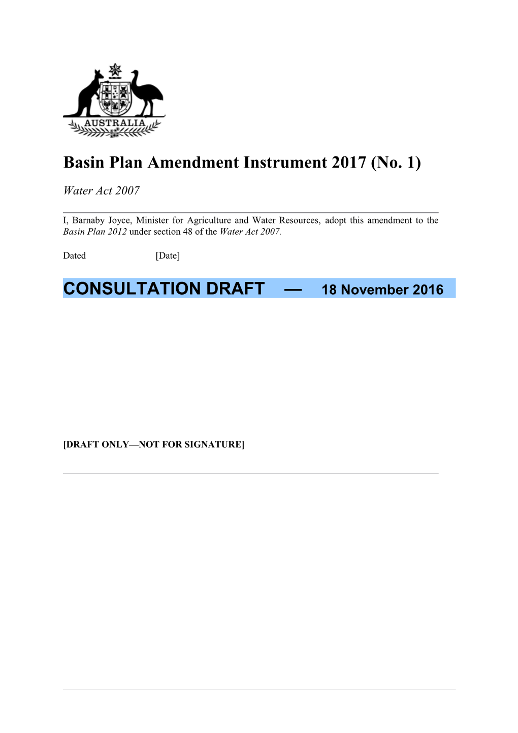 Basin Plan Amendment Instrument 2017 (No. 1)