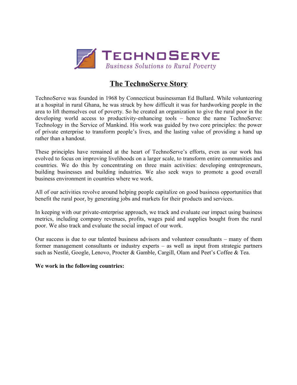 The Technoserve Story