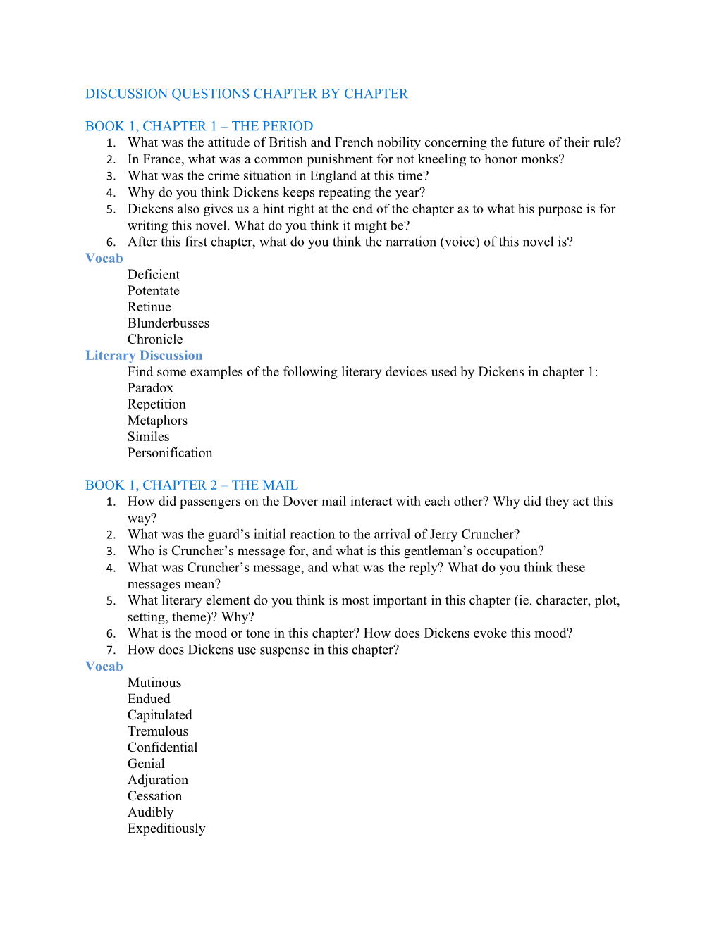 Discussion Questions Chapter by Chapter