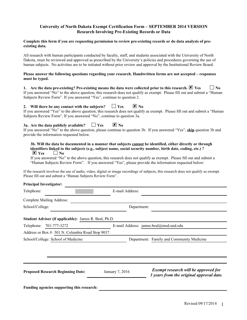 University of North Dakota Exempt Certification Form s1