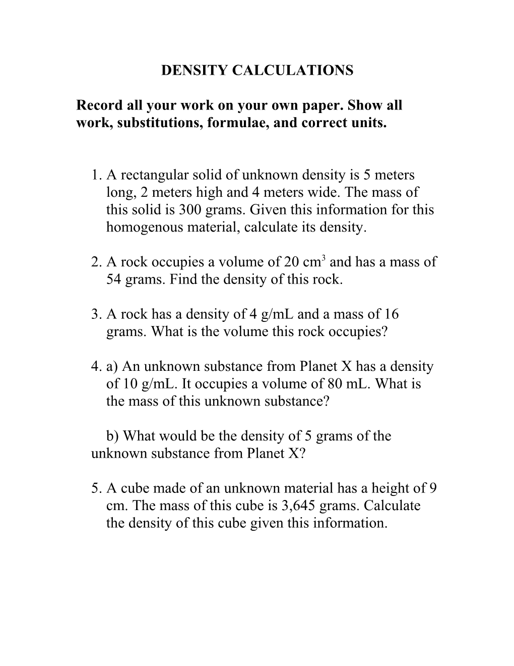 Density Calculations