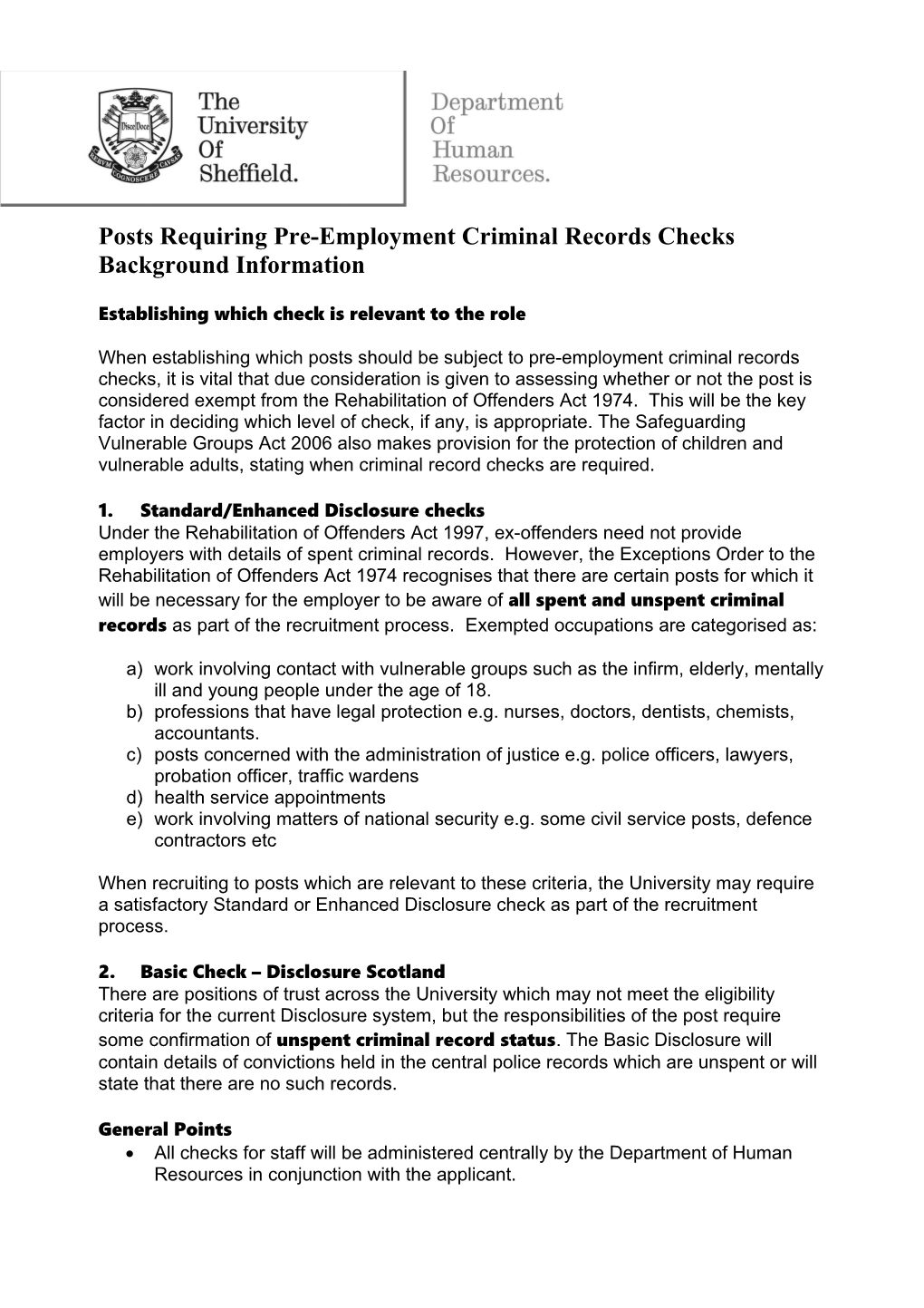 Posts Requiring Pre-Employment Criminal Conviction Checks