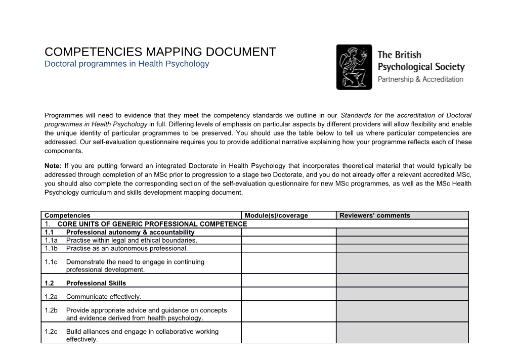 Programmes Will Need to Evidence That They Meet the Competency Standards We Outline In