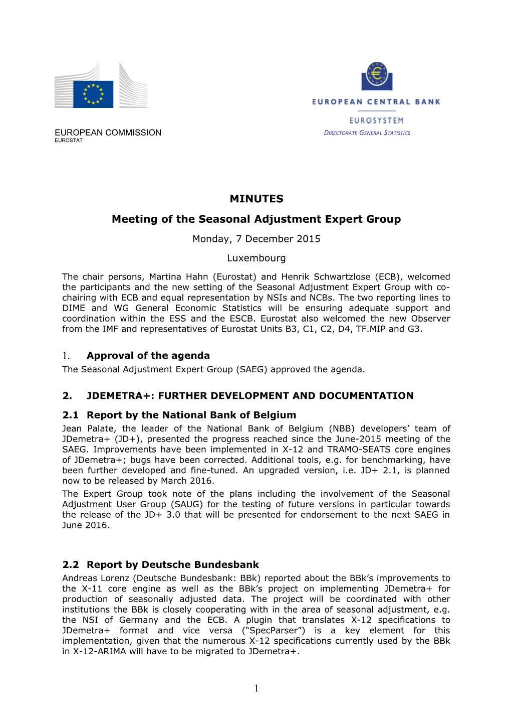 Meeting of the Seasonal Adjustment Expert Group