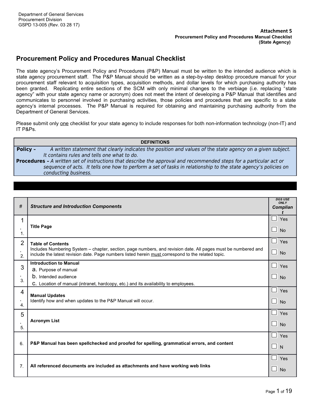 Procurement Policy and Procedures Manual Checklist