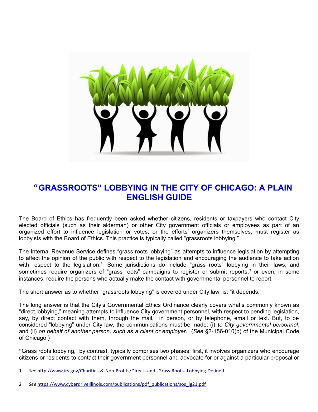 Grassroots Lobbying in the City of Chicago : a Plain English Guide