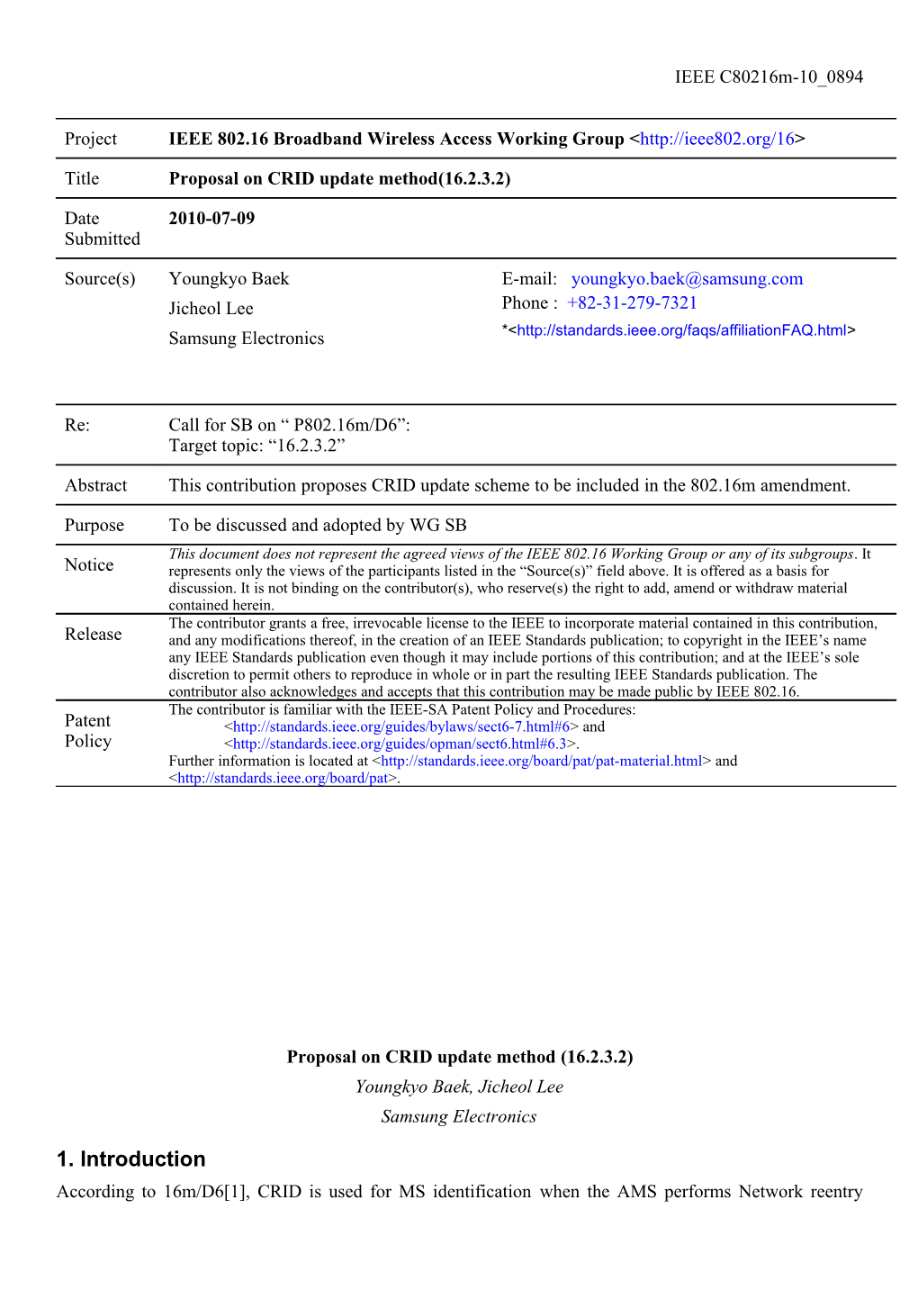 Text Proposal for the IEEE802