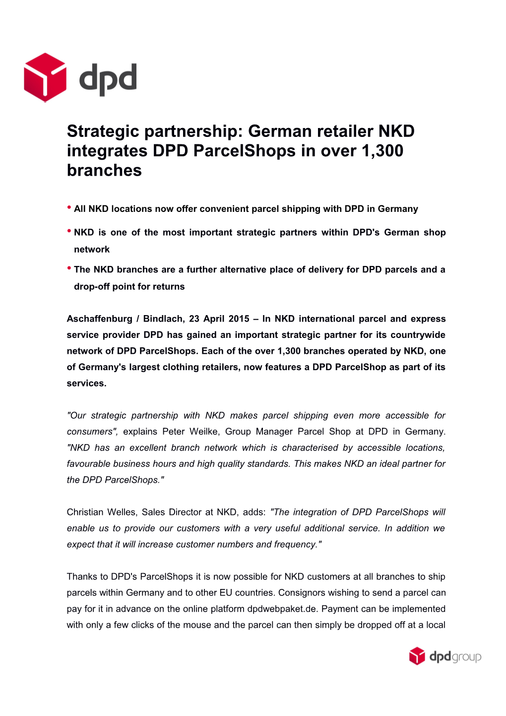 Strategic Partnership: German Retailer NKD Integrates DPD Parcelshops in Over 1,300 Branches