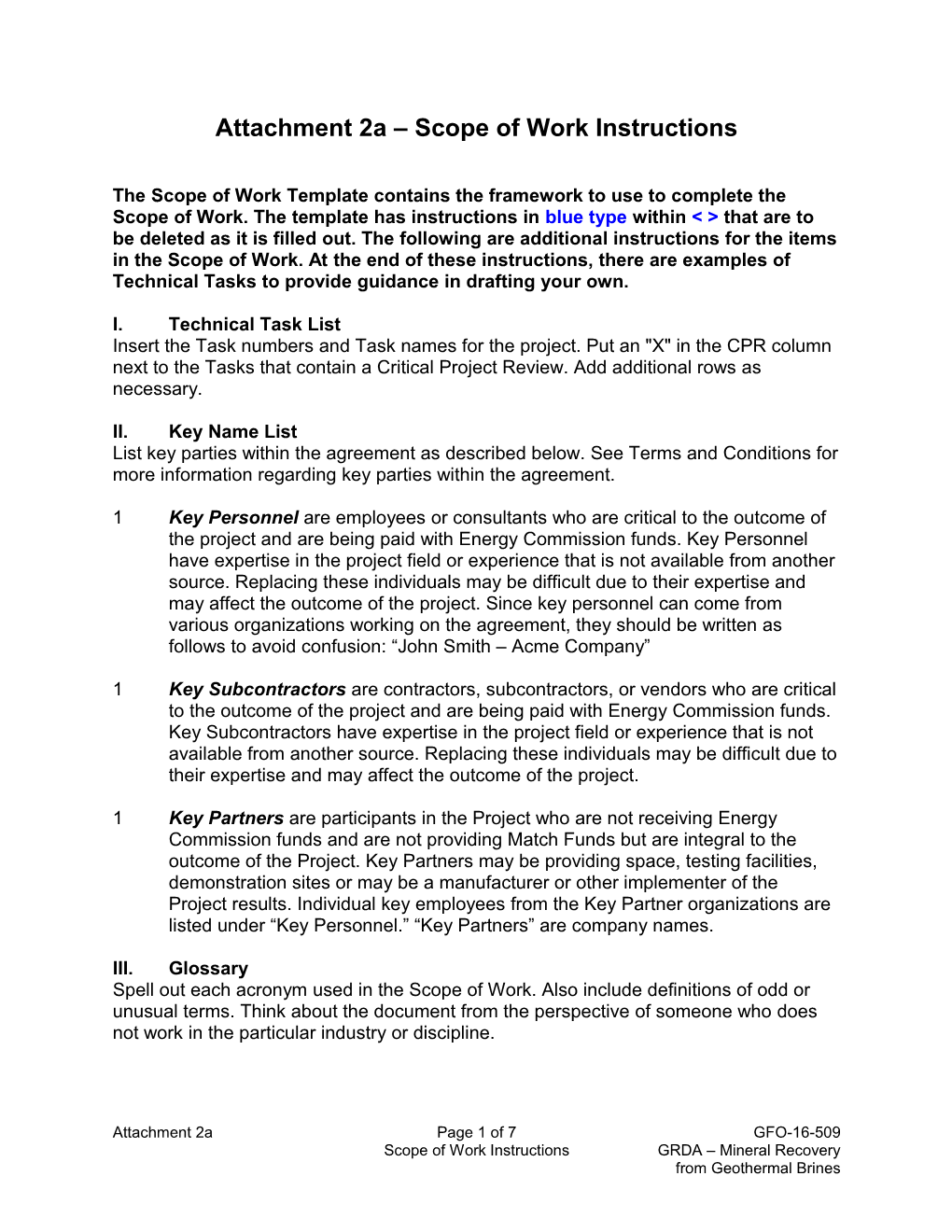 Attachment 2A Scope of Work Instructions