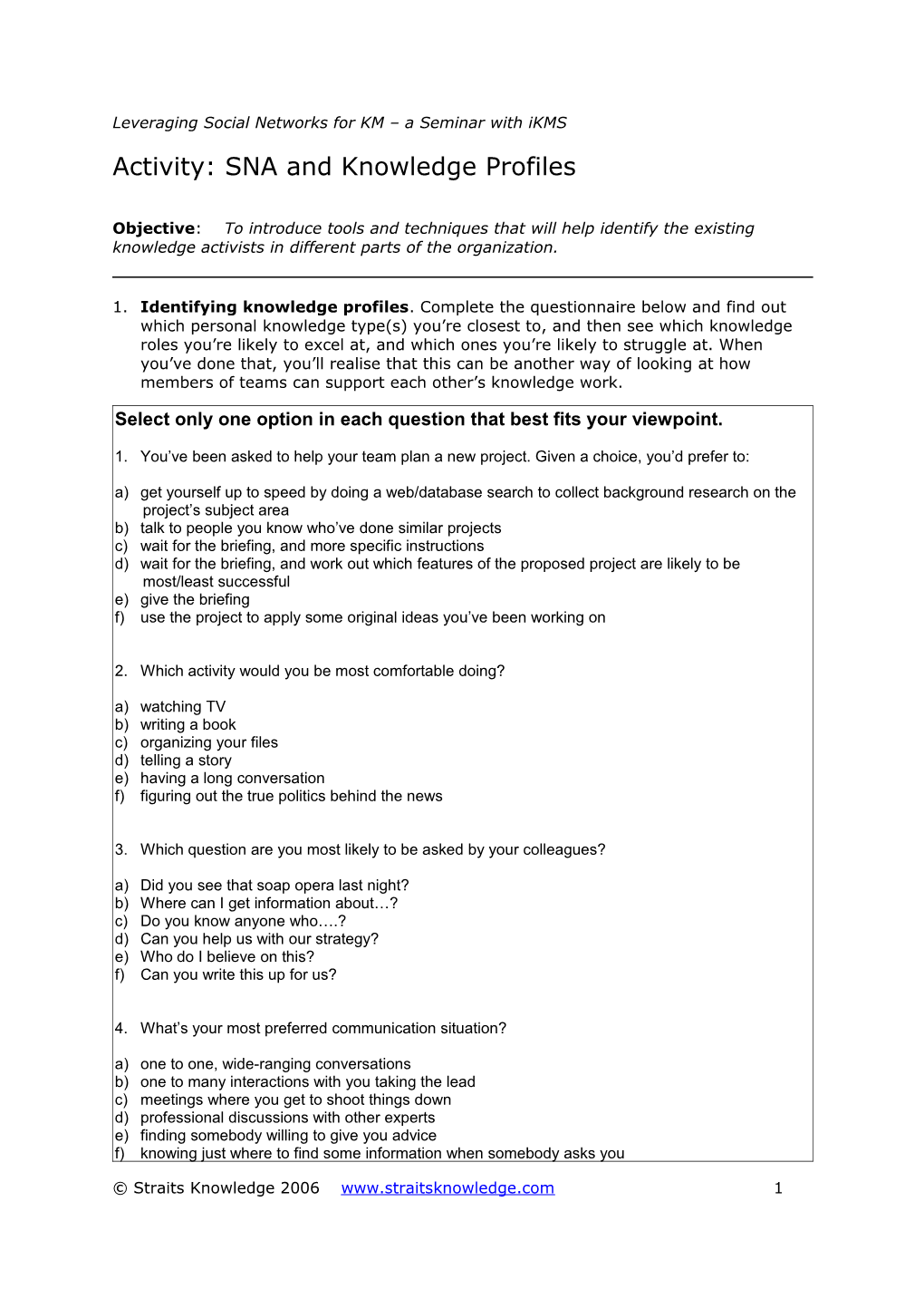 Activity: SNA and Knowledge Profiles