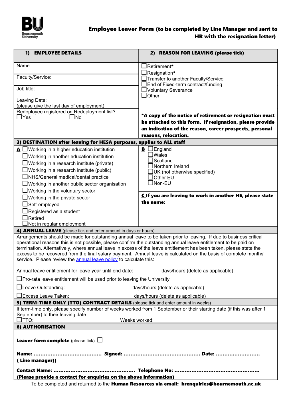 Employee Leaver Form