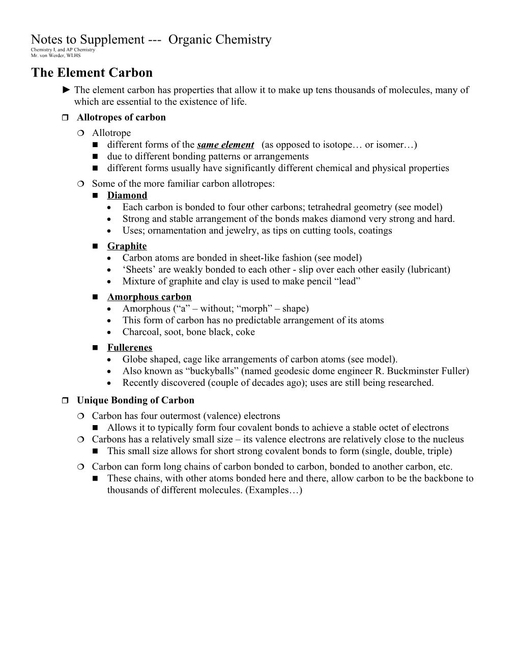 Notes to Supplement Organic Chemistry