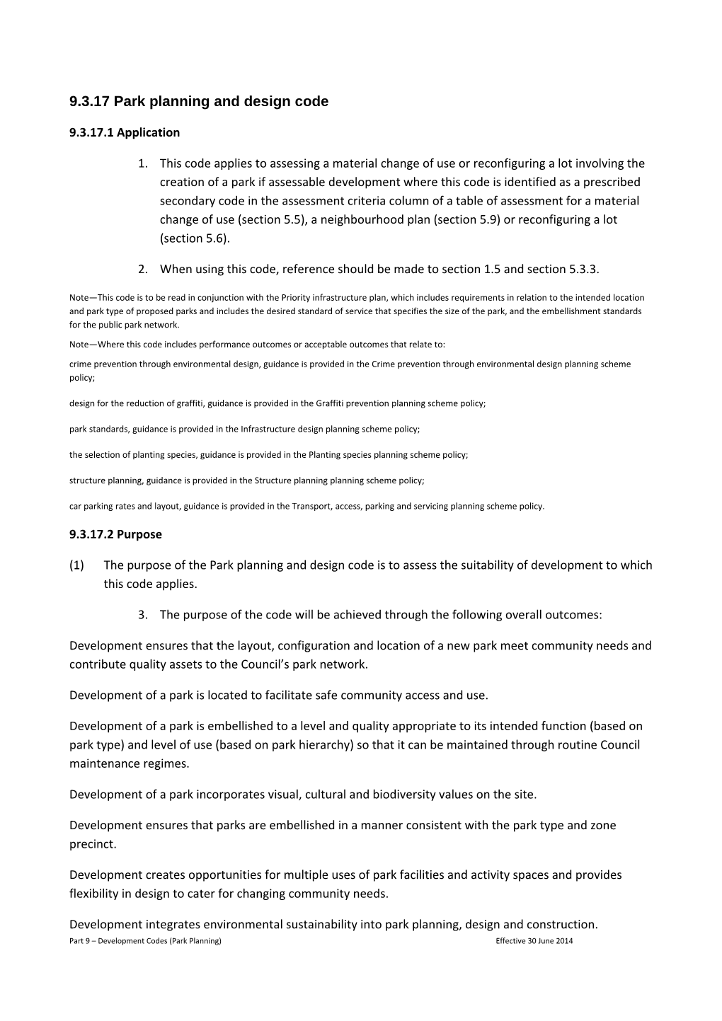 Park Planning and Design Code