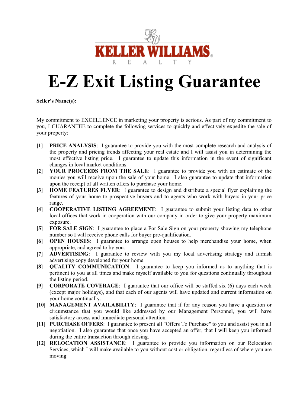 E-Z Exit Listing Guarantee