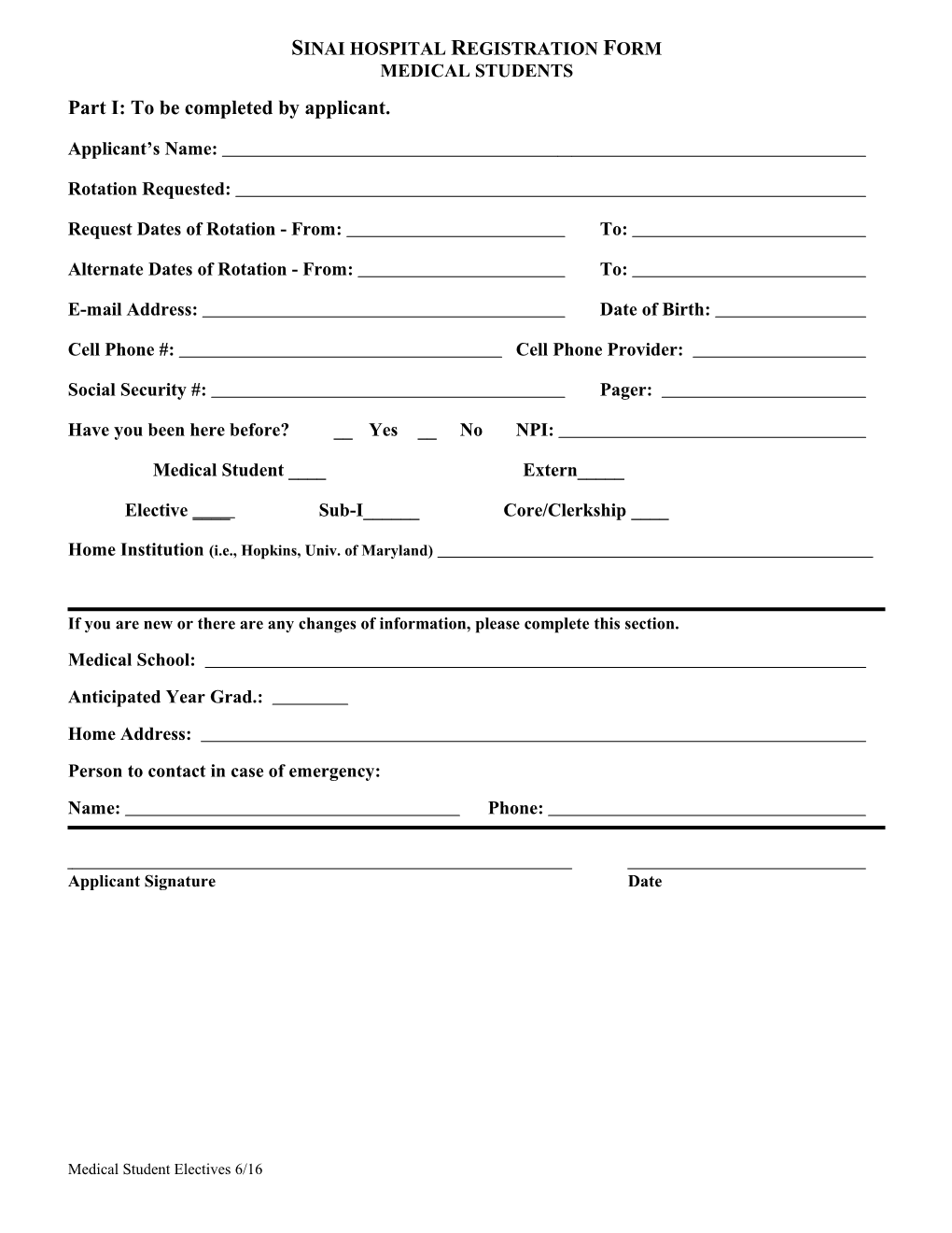 Sinai Hospital Registration Form