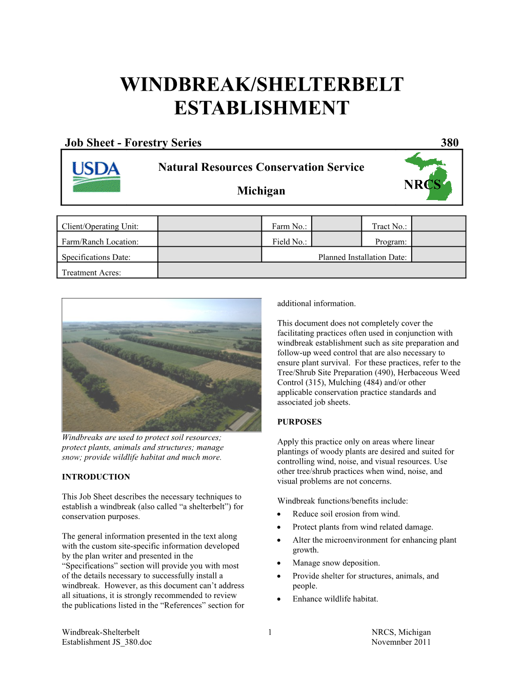 Layout Format for First Page of Michigan Conservation Sheet