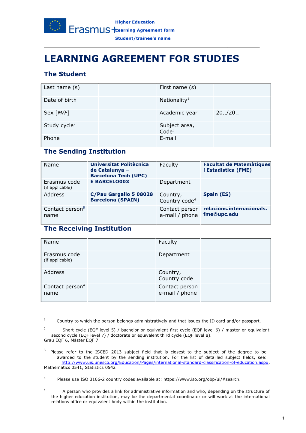 Learning Agreement for Studies