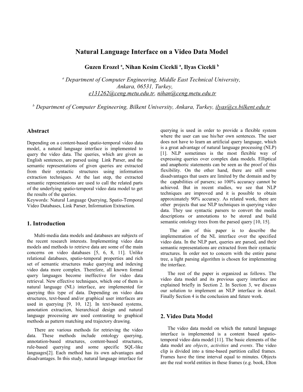 Natural Language Interface Over Video Data Model Using Link Parsing