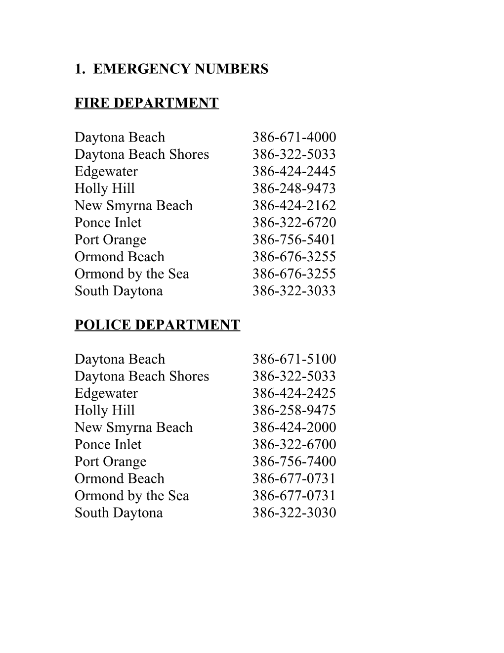 1. Emergency Numbers