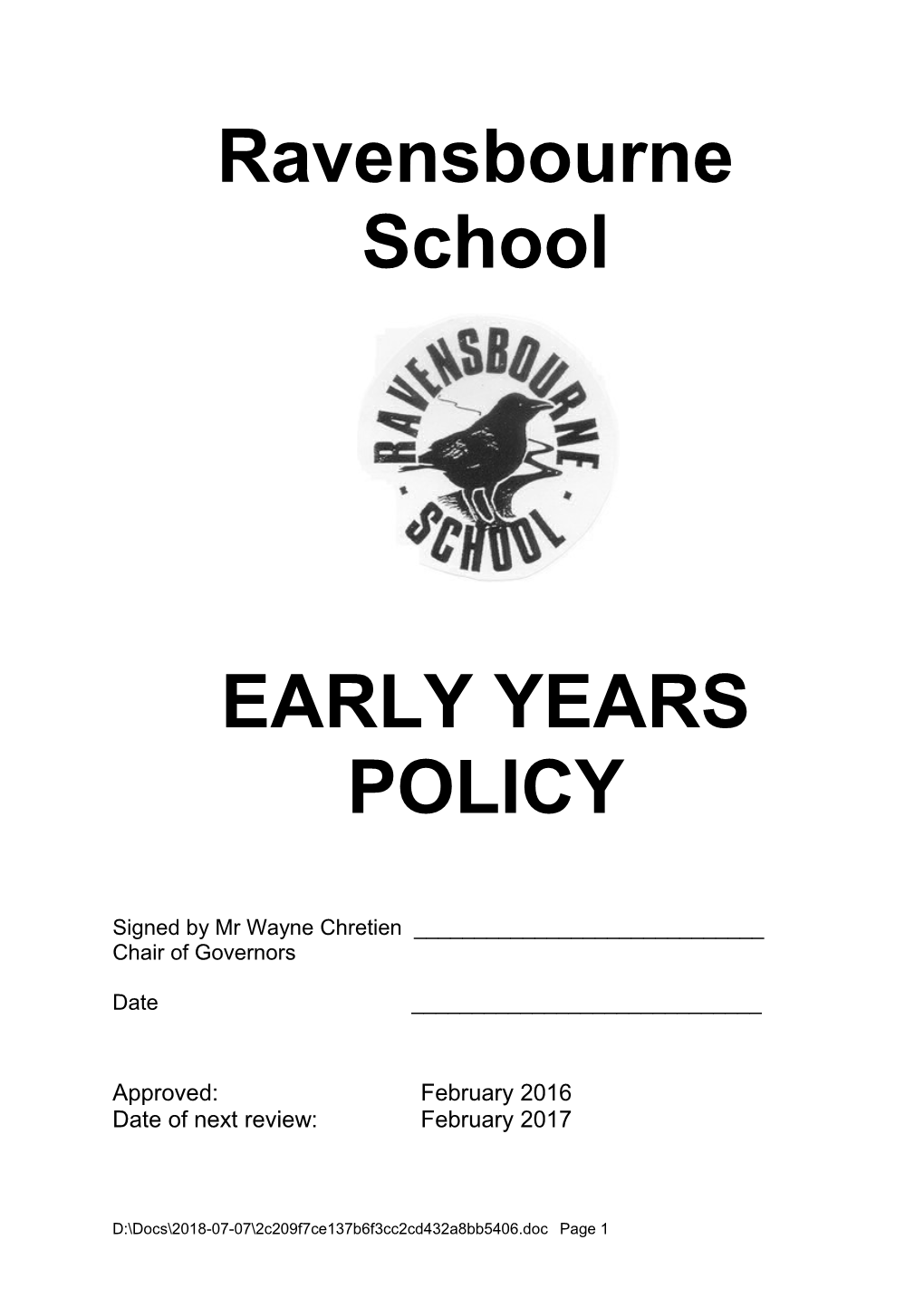 Ravensbourne School Policy