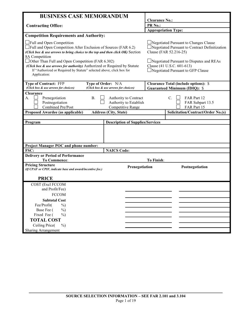 Business Clearance Memorandum Form ( $500K)