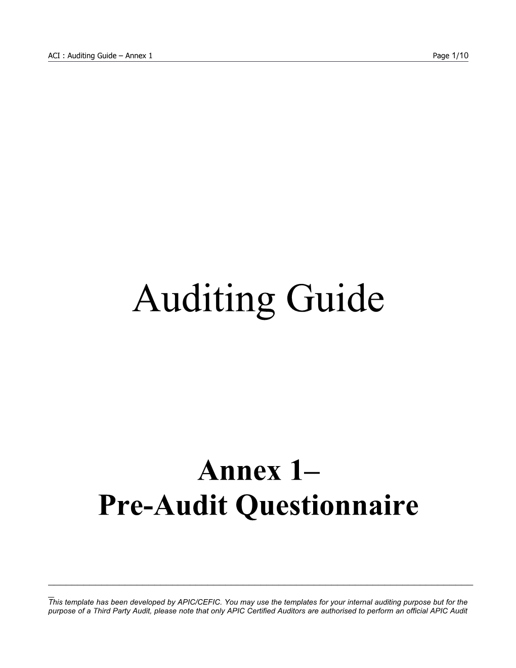 ACI : Auditing Guide Annex 1 Page 1/9