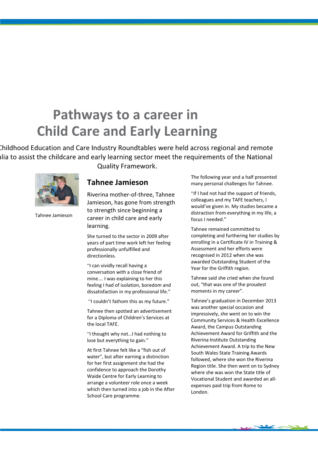 Pathways to a Career in Child Care and Early Learning