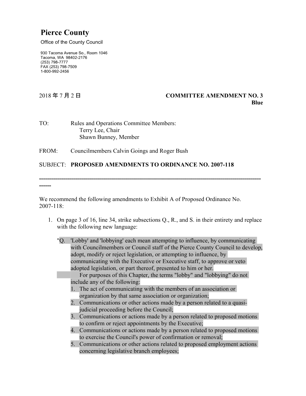 Council Amendment No. 1 to Proposed Emergency Ordinance No. 2007-109S