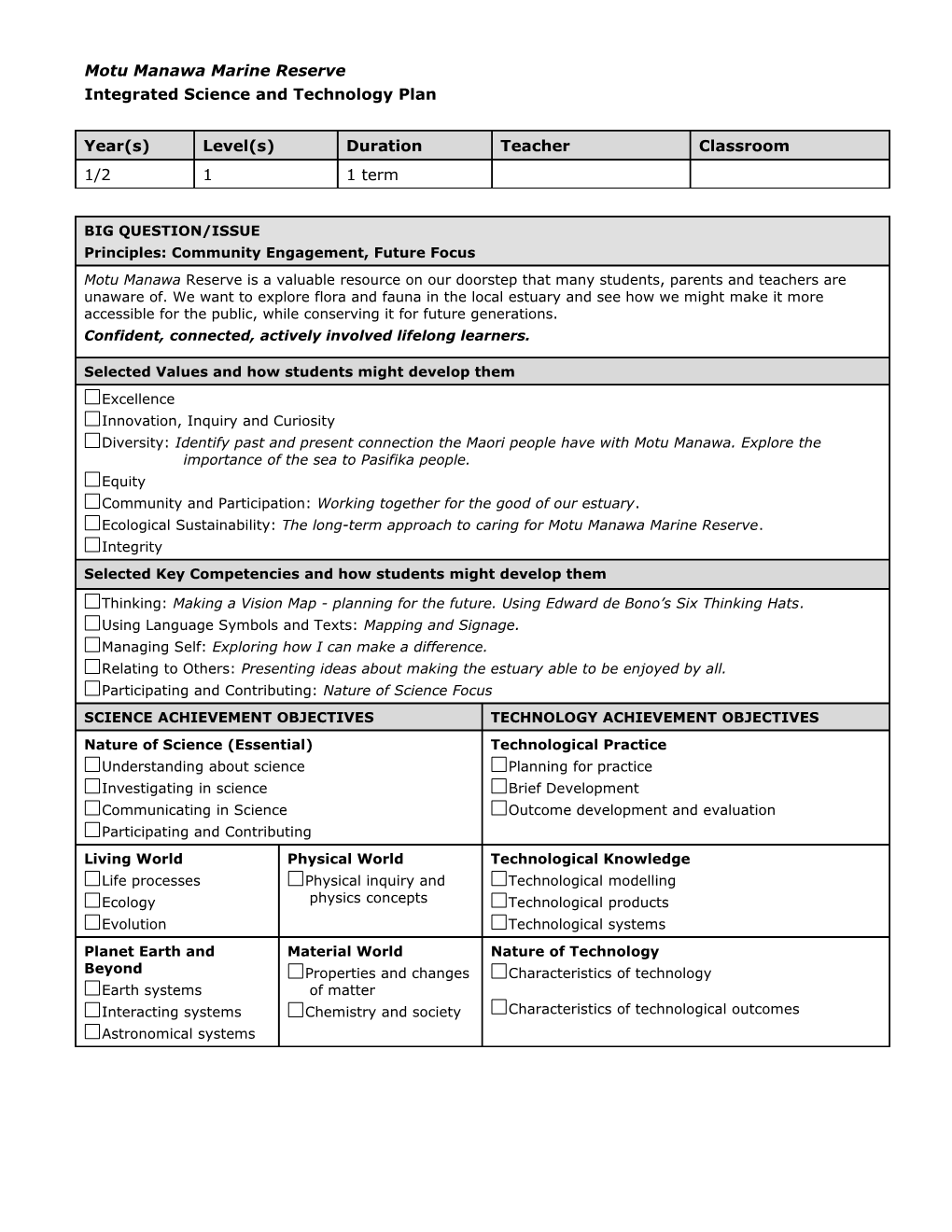 Integrated Science and Technology Plan