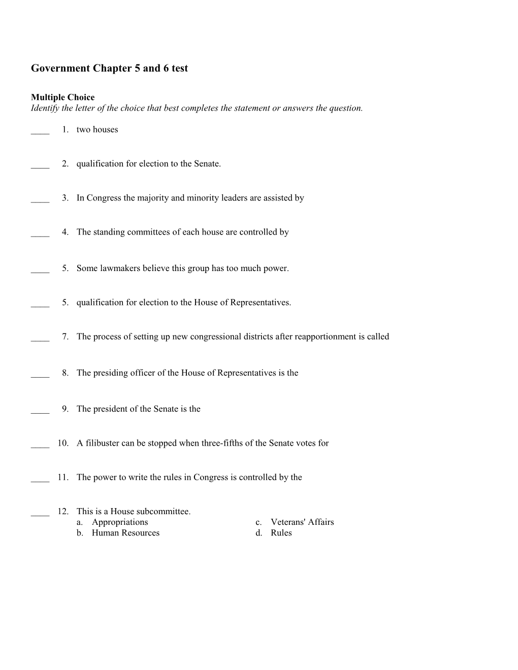 Government Chapter 5 and 6 Test